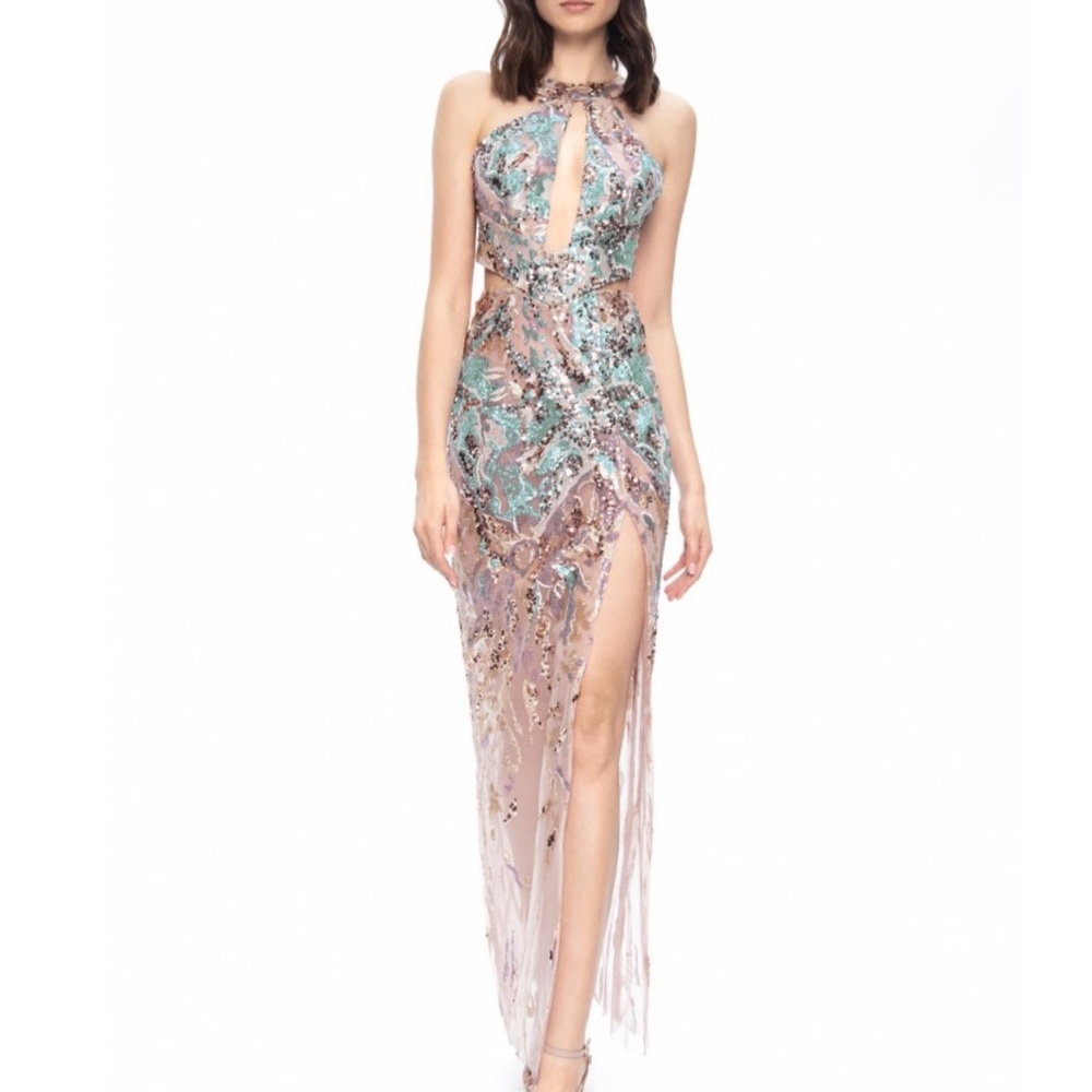ANGELIKA JOZEFCZYK ball or Gala prom gown mesh with sequin embroidery pink